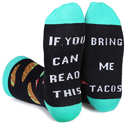 Product Cover Leotruny If You Can Read This Bring Me Novelty Funny Crew Socks Gift For Men and Women (Taco)