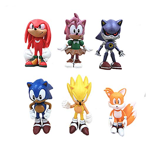 Product Cover 6 Pcs Sonic Hedgehog figures Characters set of 6 Action Figure Toys Premium Sonic Cake Toppers Sonic cake decorations and Party Favors for sonic party supplier birthday