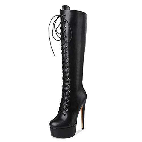 Product Cover Onlymaker Women's Sexy Platform Front Lace-Up High Heel Stiletto Stretch Over The Knee High Boot