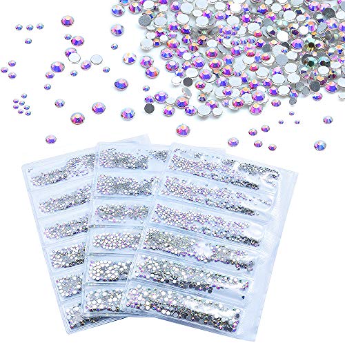 Product Cover 3900pcs Nail Rhinestones for Nails Art Craft, Flat back Glass Crystals AB Charms Round Nails Diamonds, 6 Sizes Jewels for Crafts Nail Decorations Shoes Bags (Crystal AB)