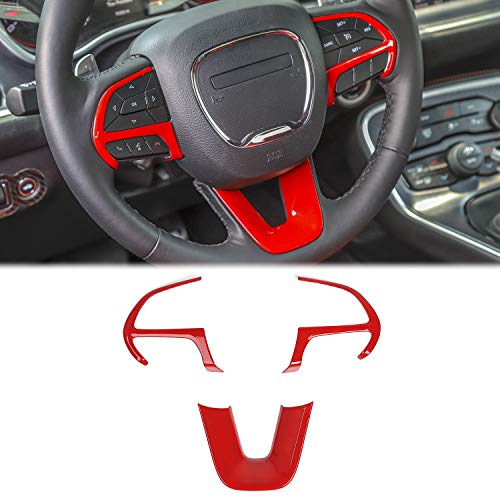 Product Cover Voodonala for Challenger Steering Wheel Decoration Trim for 2015 up Dodge Challenger Charger, 2014 up Durango, 2014 up Jeep Grand Cherokee SRT8 (Red, 3pcs)