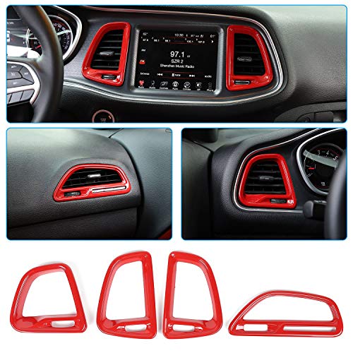 Product Cover Voodonala for Challenger Center Console Air Condition Outlet Vent Trim Accessories for Dodge Challenger 2015 up (Red, 4ps)