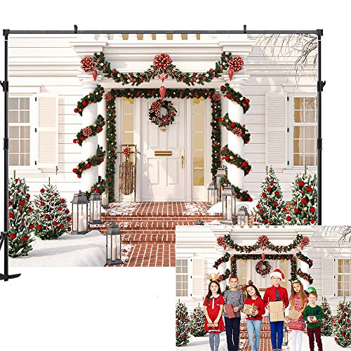 Product Cover Allenjoy 7x5ft White Christmas Backdrop House Outdoor Christmas Photo Backdrop Rustic Wood Christmas Backdrops for Photography Christmas Party Photo Booth Backdrop