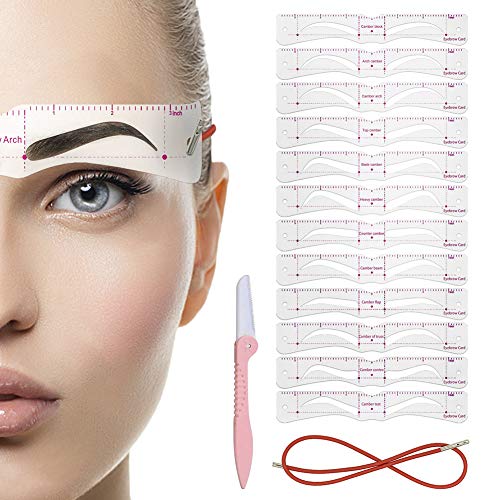 Product Cover Eyebrow Stencil，12PCS Eyebrow Shaper Kit，Reusable Eyebrow Template With Strap, 3 Minutes Makeup Tools For Eyebrows