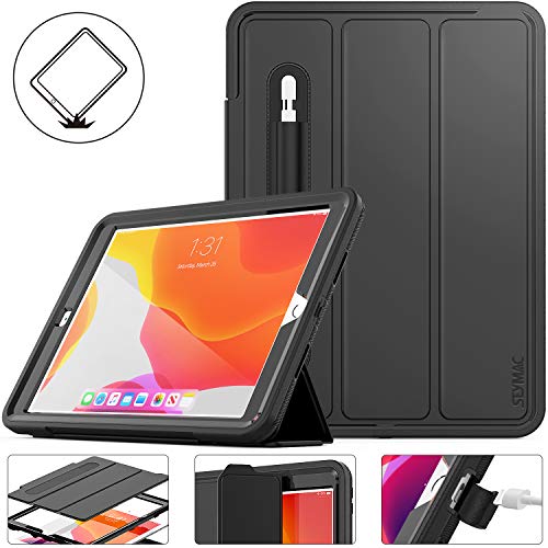 Product Cover SEYMAC Stock for iPad 7th Generation Case,New iPad 10.2 Inch 2019 Case Smart Magnetic Auto Sleep Cover Hybrid Leather with Stand Feature for Apple New iPad 10.2 2019 Release Model(Black/Black)