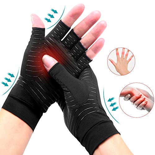 Product Cover Ricfield Copper Compression Arthritis Gloves, Best Copper Infused Glove for Women and Men, Fingerless Compression Gloves, Pain Relief and Healing for Arthritis, Carpal Tunnel, 1 Pair, Black (Medium)