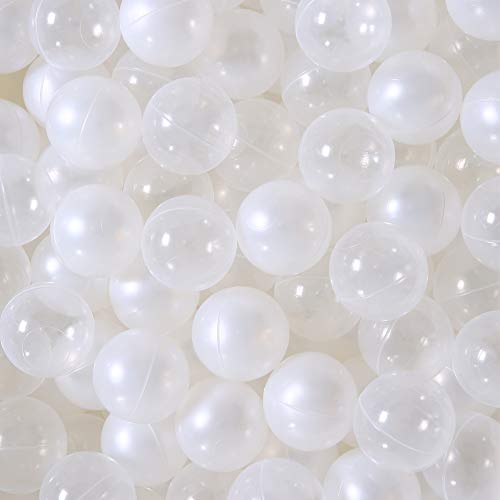 Product Cover PlayMaty Ball Pit Balls - 2.36inches Phthalate&BPA Free Plastic Ocean Pearl White and Transparent Balls for Kids Toddlers and Babys for Playhouse Play Tent Playpen Pool Party Decoration Pack of 70