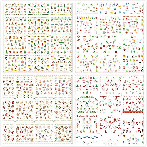 Product Cover 48 Sheets Christmas Nail Tattoo Stickers with Tweezers-Nail Art Water Slide Decals Winter snowflake Santa Claus Xmas wreath Nail Tip Decals Manicure Decor for Girls Kids DIY on Fingernails Toenails
