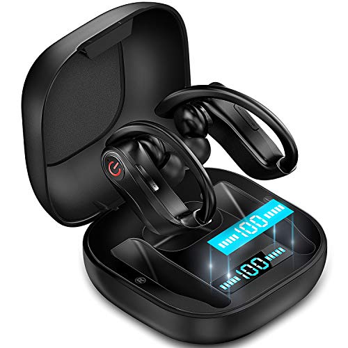 Product Cover Wireless Earbuds, Bluetooth Headphones 5.0 True Wireless Sport Earphones Built-in Mic in Ear Running Headset with Earhooks Charging Case Compatible with iPhone 11 Pro Max XS XR Samsung Android
