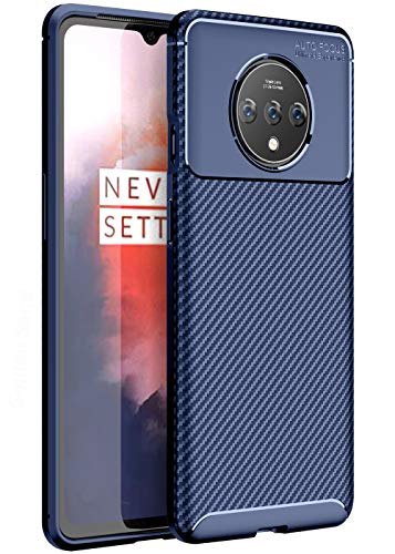 Product Cover Golden Sand Drop Tested Shock Proof Slim Armor Rugged TPU Aramid Carbon Fibre Back Cover Case for OnePlus 7T Mobile Phone / 1+7T (Haze Blue)
