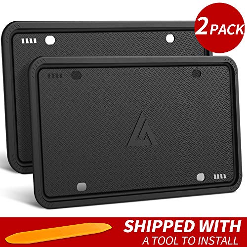 Product Cover Aujen Silicone License Plate Frame, 2 PCS License Plate Holder, Universal American Auto Black License Plate Frame Rust-Proof, Rattle-Proof, Weather-Proof