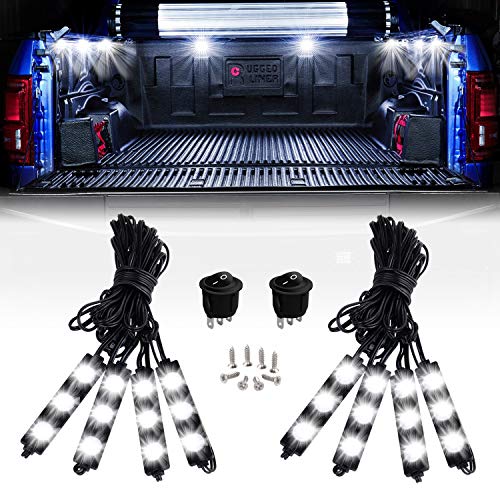 Product Cover Nilight TR-08 Rail 8PCS 24LED Cargo Truck Pickup Bed Off Road Under Car Side Marker LED Rock Lighting Kit w/Switch White, 2 Years Warranty