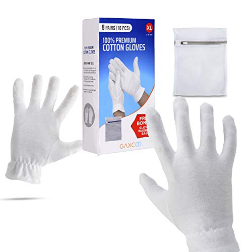 Product Cover Extra Large, XL Moisturizing Gloves OverNight Bedtime Cotton Cosmetic Inspection Premium Cloth Quality Eczema Dry Sensitive Irritated Skin Spa Therapy Secure Wristband