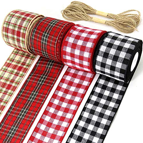 Product Cover JACK CHLOE 32Yards 2-1/2'' Christmas Plaid Ribbon, Ribbon Rolls in 4 Christmas Color, Prefect Ribbon for Craft Christmas Tree Gift Wrapping Wedding Floral Bows