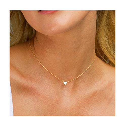 Product Cover Osemind Heart Choker Necklace, Circle Choker Necklace, Star Choker Necklace, Gold Silver Dainty Choker Necklace for Women Girls Delicate Necklace Jewelry Gift (D:Gold Heart)