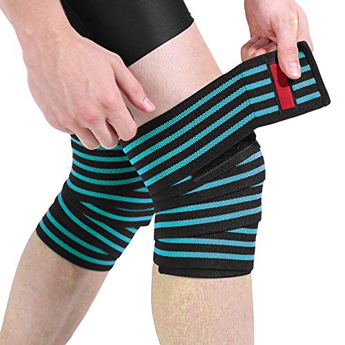 Product Cover Knee Wraps for Weightlifting, Knee Brace Compression Sleeve for Men and Women Support for Fitness,Powerlifting,Gym Workout,Cross Training,WOD,Knee Straps for Squats Elastic (Blue)