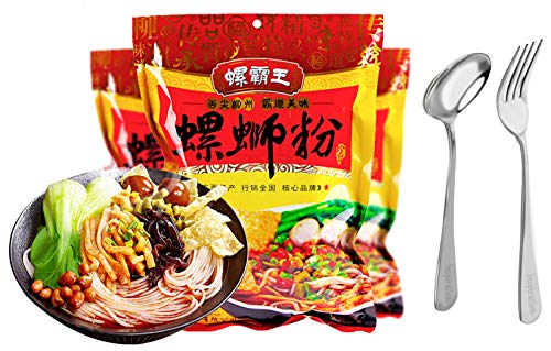 Product Cover LUO BA WANG Brand Instant Rice Noodle-Luo Si Rice Noodles With Orignal Soup Base Flavor - 正宗广西柳州特产螺霸王螺蛳粉原味(Net Weight:280g Pack Comes with Free Inspiration NY Fork and Spoon) (6 Pack)