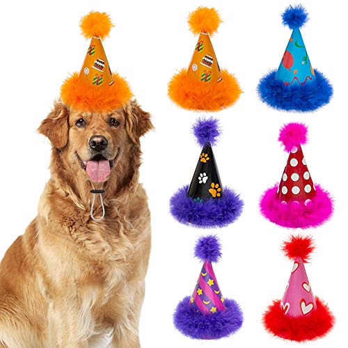 Product Cover SCENEREAL Dog Party Hat 6 Packs - Cute Cone Hats Set for Dogs Birthday Parties Soft Plush Colorful Caps Perfect Doggie Party Supplies