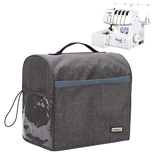 Product Cover HOMEST Serger Sewing Machine Dust Cover with Storage Pockets, Compatible with Most Standard Singer and Brother Overlocker Machines, Grey (Patent Design)