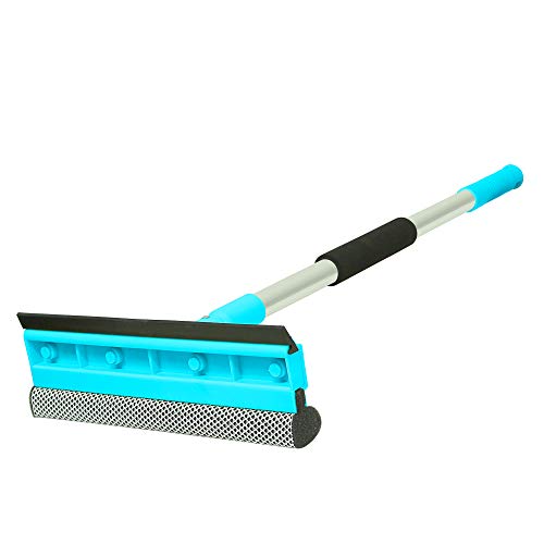 Product Cover Guay Clean Window Glass Squeegee Wiper and Scrubber - Dual Side Blade Rubber and Sponge - Telescopic Long and Short Pole - for Glass Door Window Windshield - Blue