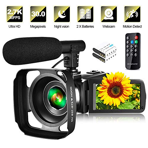 Product Cover Video Camera Camcorder with Microphone & Remote 2.7K UHD 30FPS Vlogging Camera with 270° Rotation 3