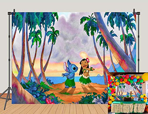 Product Cover 5x3ft Lilo and Stitch Backdrops Tropical Beach Hawaiian Style Girls Kids 1st Birthday Party Decoration Photography Background Baby Shower Cake Table Decoration Banner Studio Booth Props