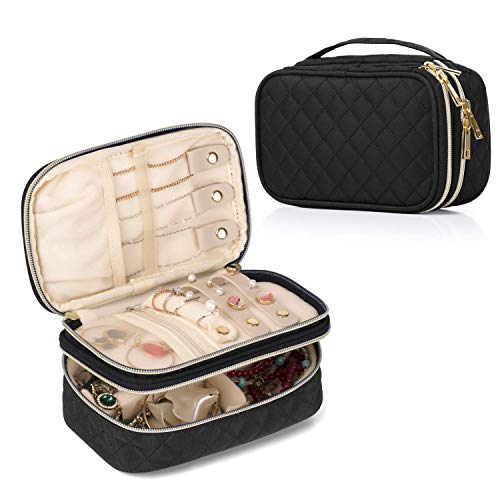 Product Cover Teamoy Double Layer Jewelry Organizer, Jewelry Travel Case for Rings, Necklaces, Earrings, Bracelets and More(Small, Quilted-Black)