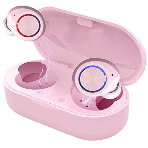 Product Cover True Wireless Earbuds Bluetooth 5.0 with Charging Case,Mini HD Stereo Sound Noise Cancelling in-Ear Headphones,Touch Control IPX7 Waterproof Sports Earphone Built-in Mic for iPhone/Android(Pink)