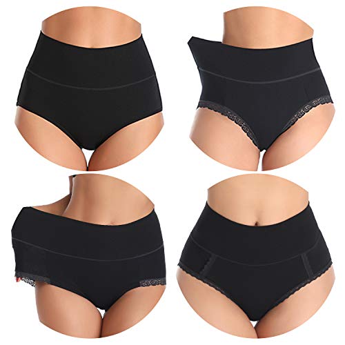 Product Cover Women's Cotton Underwear 4 Multipack Lace High Waist Full Coverage Panties Soft Breathable Briefs for Women Ladies