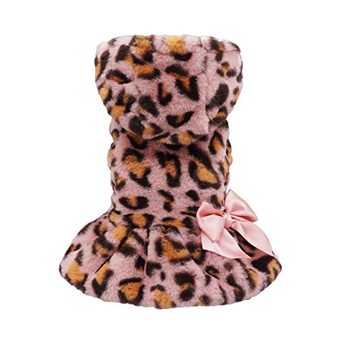 Product Cover Fitwarm Fluffy Faux Fur Leopard Dog Coats Pet Jackets Cat Winter Clothes Hoodies Pink XS