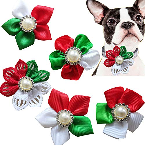 Product Cover Masue Pets Christmas Dog Flower, Cat Dog Bowtie Holidays,5pcs Diamand Dog Collar Charms Elegant Cat Dog Flower 2.3