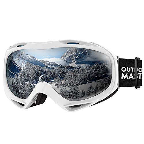 Product Cover OutdoorMaster OTG Ski Goggles - Over Glasses Ski/Snowboard Goggles for Men, Women & Youth - 100% UV Protection (Stripe Frame + VLT 10.7% Grey Lens)