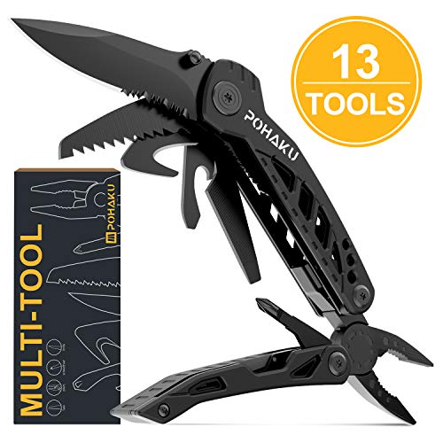 Product Cover Multitool Knife, POHAKU 13 in 1 Portable Multifunctional Multi tool with 3