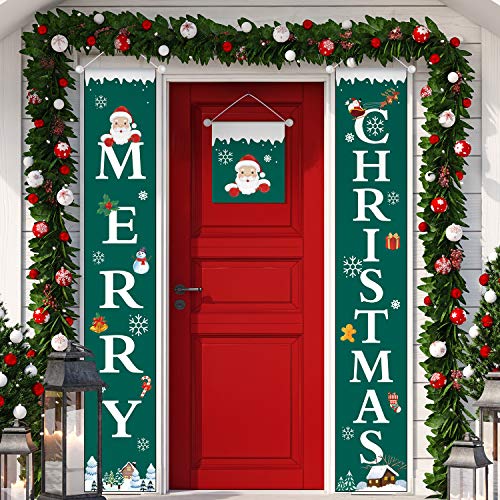 Product Cover 3 Pieces Merry Welcome Christmas Buffalo Checker Plaid Red Green Porch Banners Front Door Sign Joy Hanging Christmas Decorations for Home Wall Indoor Outdoor Holiday Party Favors (Color 3)