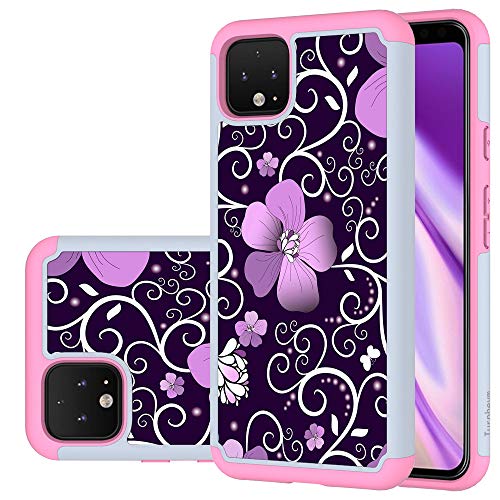 Product Cover Turphevm Google Pixel 4XL Case, [Shock Absorption] Dual Layer Heavy Duty Protective Silicone Plastic Cover Rugged Case for Google Pixel 4XL(Pink Violet)