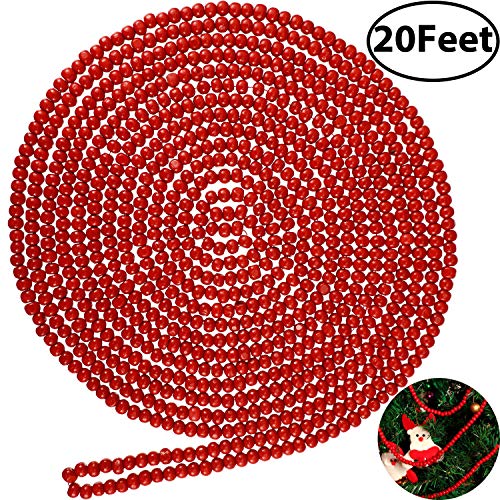 Product Cover Wooden Bead Garland Red Round Bead Wreath Christmas Party Holiday Decorations (Burgundy, 1)