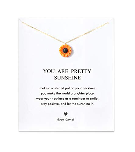 Product Cover Gray Camel Sunflower Necklace You are My Sunshine Carving Necklace for Woman Girl Card Necklace Gift Necklace (C: Orange)