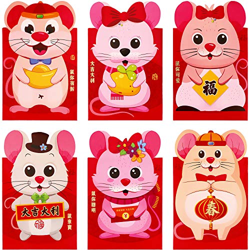 Product Cover 36 Pieces Chinese Red Envelopes Lucky Envelopes Year of The Rat Hong Bao Money Packets for Spring Festival Lunar New Year Wedding, 6 Designs (Style Set 2, 3.1 x 5 Inches)