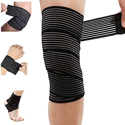 Product Cover Extra Long Elastic Knee Wrap Compression Bandage Brace Support for Legs, Plantar Fasciitis, Stabilising Ligaments, Joint Pain, Squat, Basketball, Running, Tennis, Soccer, Football, Black