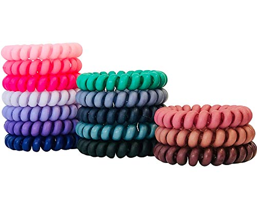 Product Cover 15 Pcs Spiral Hair Ties- Matte Phone Cord Hair Ties, No Crease, Tangles or Damage- Waterproof Hair Coils for Women Girls- Colorful Elastic Coil Hair Ties