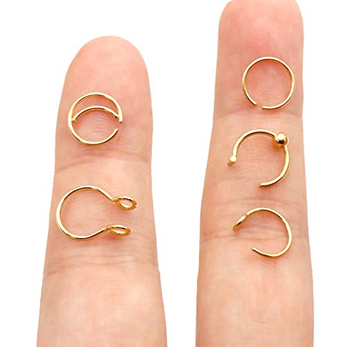 Product Cover Earmark 20G Gold Fakes Face Nose Rings Hoop Cute 8MM Tiny Thin Non Piercing Fuax Septum Ring 316L Surgical Steel Unpierced Clip-on Side Nose Ring Set for Women Men