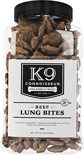 Product Cover K9 Connoisseur Single Ingredient Dog Lung Bites Treats Made in The USA Only Odorless Grain Free Beef Chew Bites Rich in Protein Best for Puppies Small Medium and Large Breed Dogs - About 500 Servings