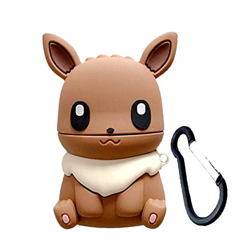 Product Cover Eevee Case for Airpods 1st/2nd, 3D Cute Cartoon Character Digimon Silicone Airpod Cover, Fun Cool Keychain Design Skin,Cute Cases Designed for Kids Girl and Boys Airpods 1&2 Charging (Eevee)