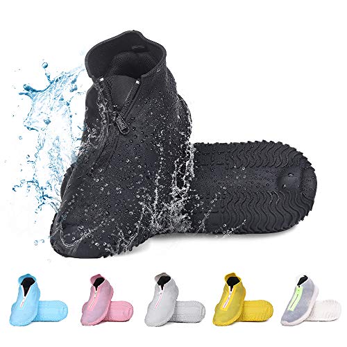 Product Cover DREAMUS Reusable Silicone Waterproof Shoe Covers, Silicone Shoe Covers with Zipper No-Slip Silicone Rubber Shoe Cover for Kids,Men and Women (Black, L)