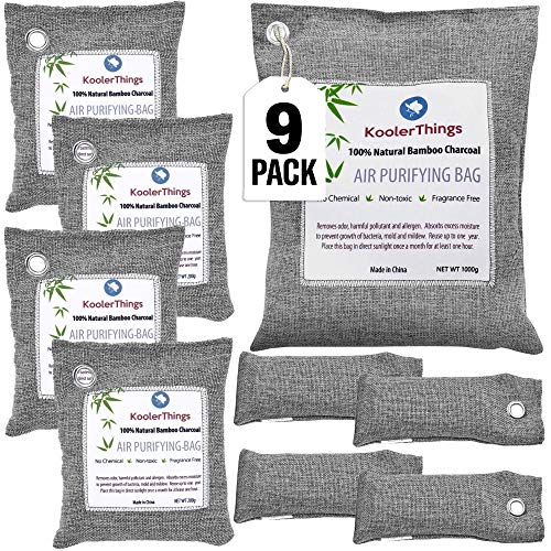 Product Cover KoolerThings 9 Pack - Bamboo Charcoal Air Purifying Bags (1 X 1000g) (4 X 200g) (4 X50g) Natural Air Fresheners & Odor Eliminators for Home, Pets, Car, Closet, Shoes