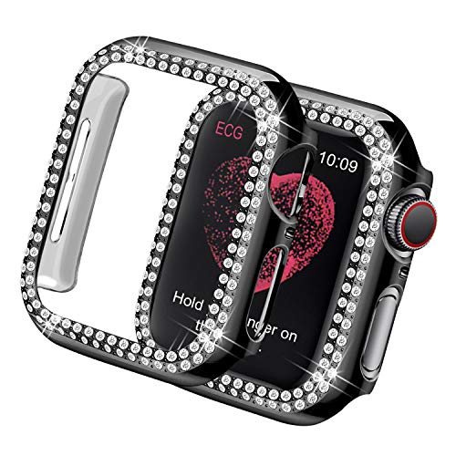 Product Cover Yolovie Compatible for Apple Watch Case 42mm Series 3 Series 2 Bling Cases Crystal Diamond Shiny Rhinestone Bumper Protective Frame for Women Girl iWatch Face Cover (Double Diamonds, 42mm Black)