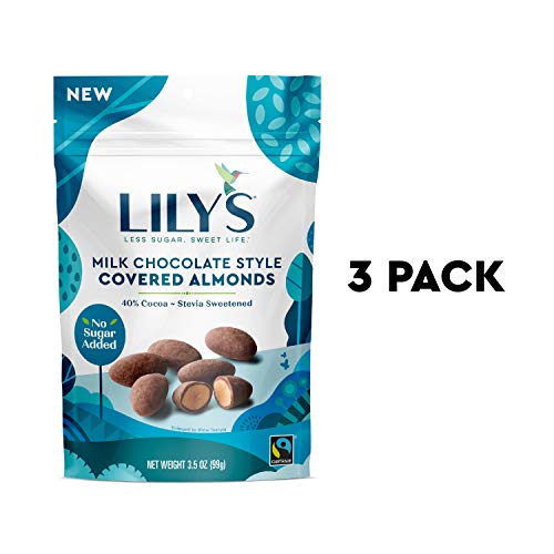 Product Cover Milk Chocolate Style Covered Almonds By Lily's Sweets | Stevia Sweetened, No Added Sugar, Low-Carb, Keto-Friendly, Gluten-Free & Non-Gmo | 3.5 Oz, 3 Pack