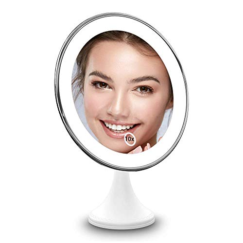 Product Cover BEQOOL 10X Magnifying Lighted Makeup Mirror with Lights, 360°Rotation Vanity Mirror Portable Hand Cosmetic Light Up LED Mirror with Strong Sticky Suction Cup for Home Bathroom Shower Travel (Silver)