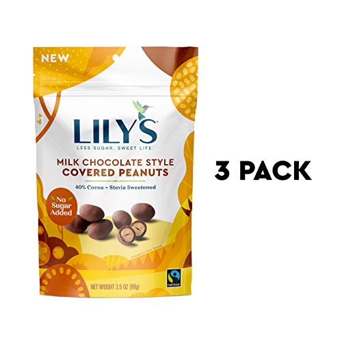 Product Cover Milk Chocolate Style Covered Peanuts By Lily's Sweets | Stevia Sweetened, No Added Sugar, Low-Carb, Keto-Friendly, Gluten-Free & Non-Gmo | 3.5 Oz, 3 Pack
