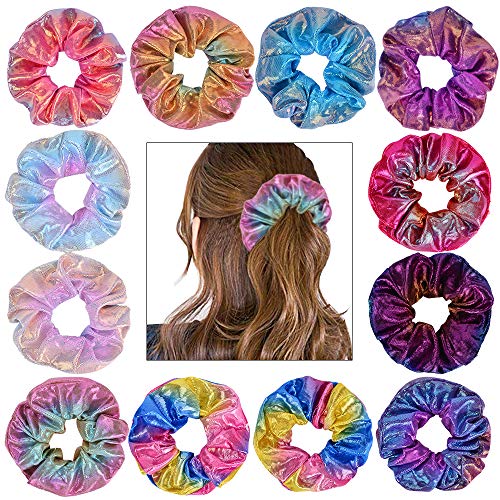 Product Cover Scrunchies for Hair Elastic Hair Ties Big Hair Scrunchies for Women and Girls Ponytail Holder (12Pcs, Multicoloured)